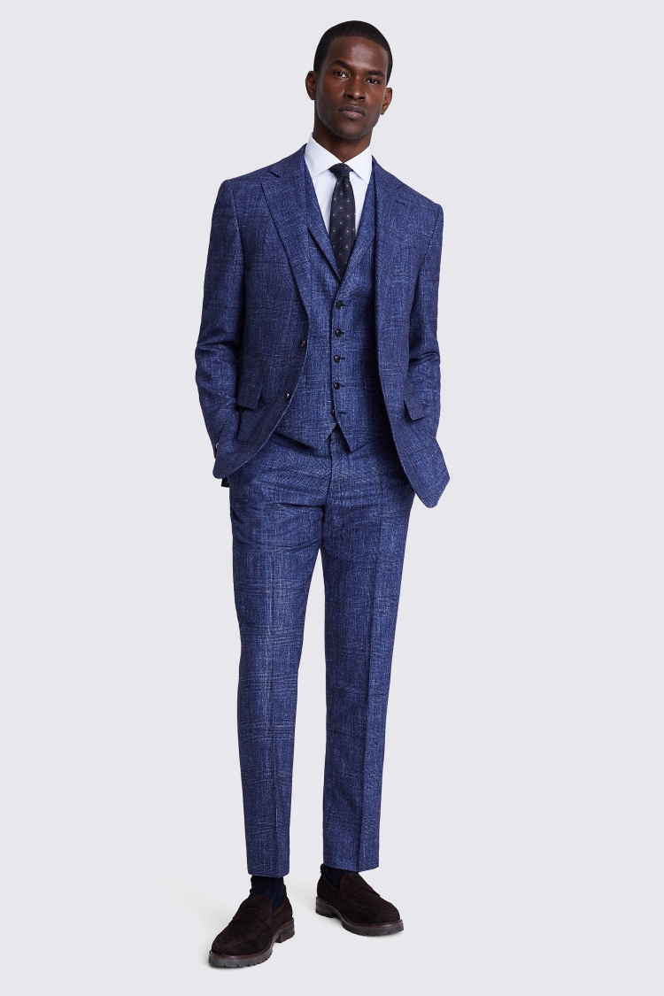 Italian Tailored Fit Blue Check Jacket