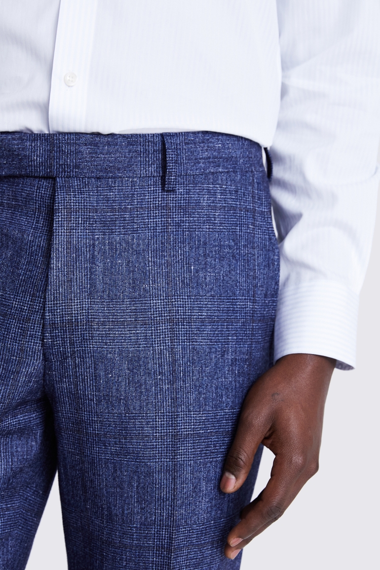 Italian Tailored Fit Blue Check Trousers