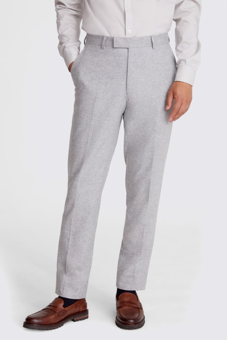 Italian Tailored Fit Light Grey Melange Flannel Trousers 
