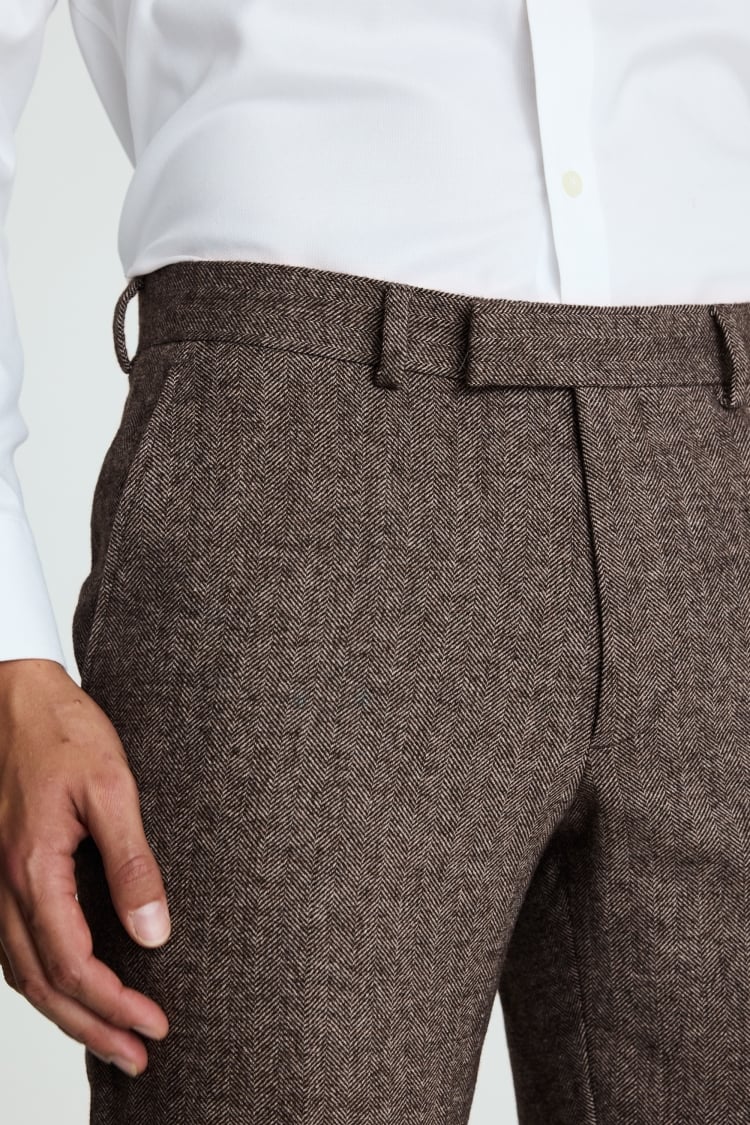 Slim Fit Brown Tweed Trousers 