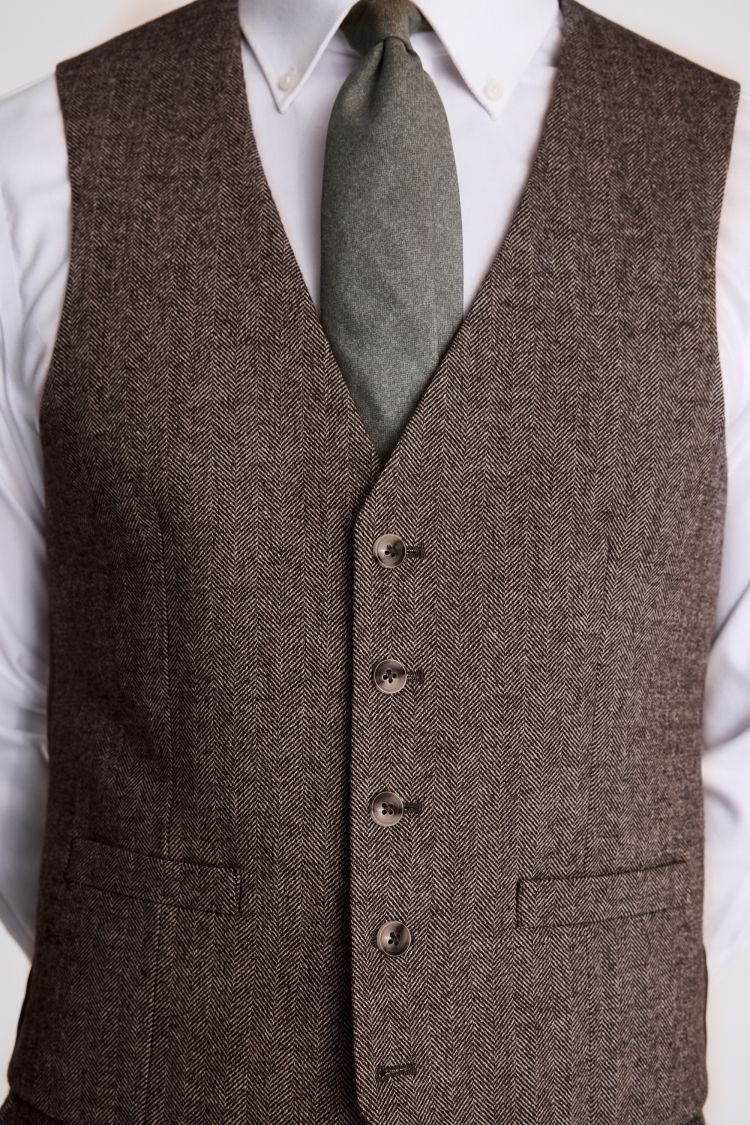 Slim Fit Brown Tweed Waistcoat 