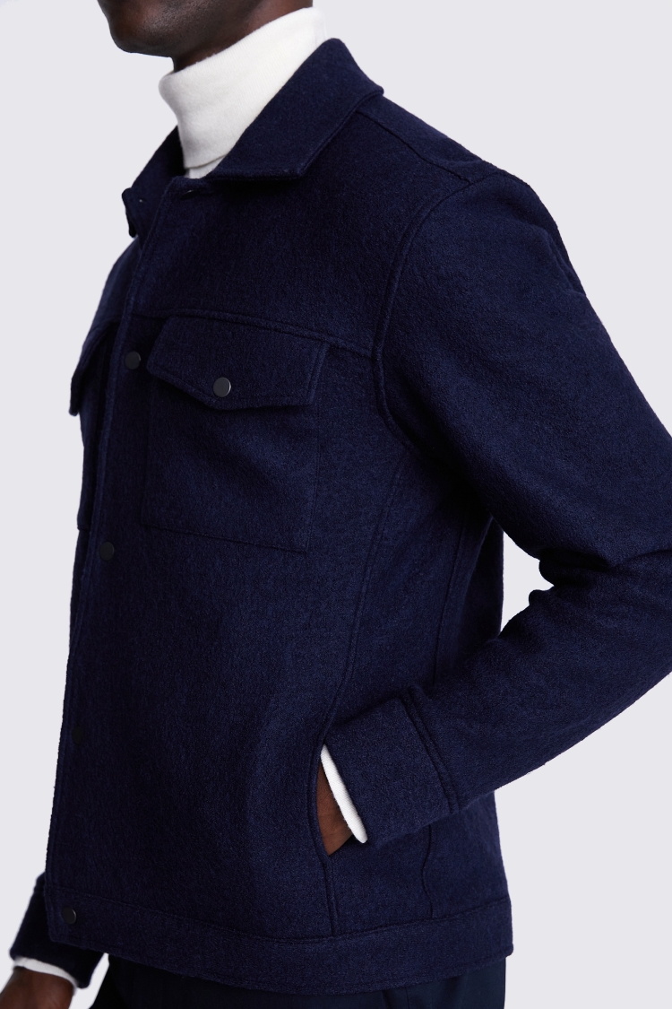 Navy Boiled Wool Trucker Jacket