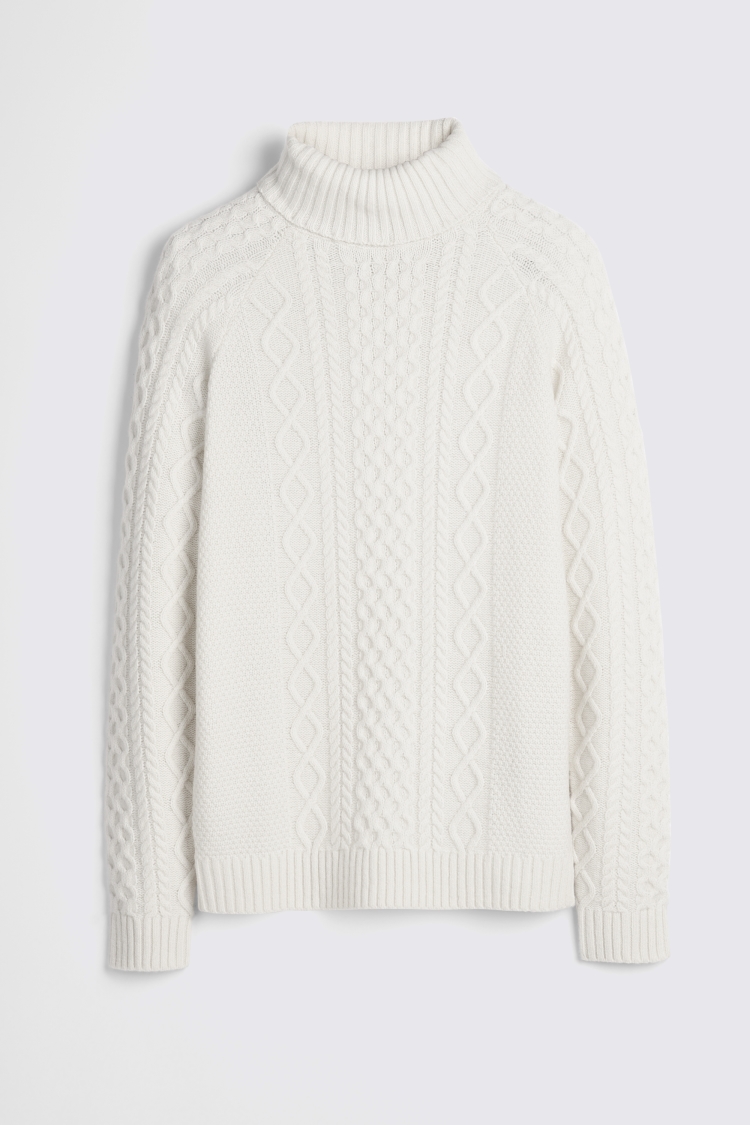 Ecru Chunky Cable Roll-Neck Jumper