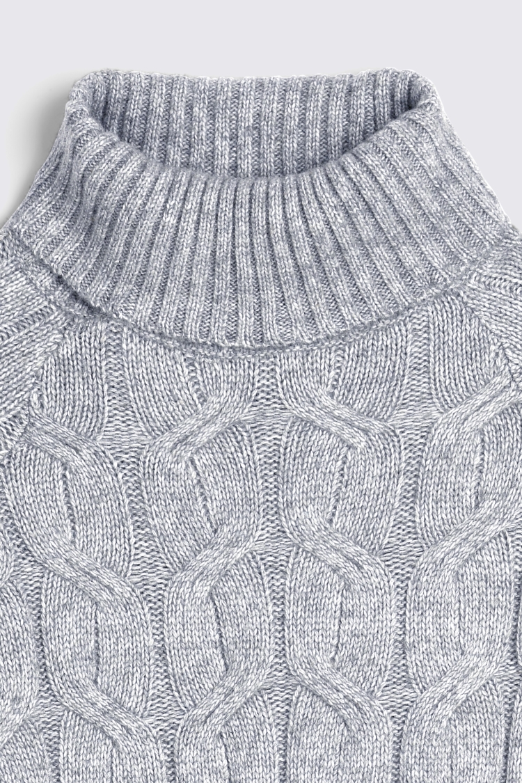 Grey Chunky Cable Roll-Neck Jumper
