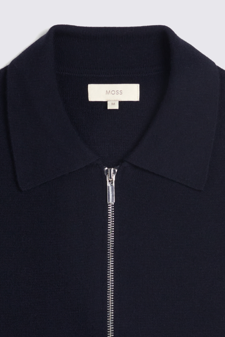 Navy Knitted Zip Cardigan 