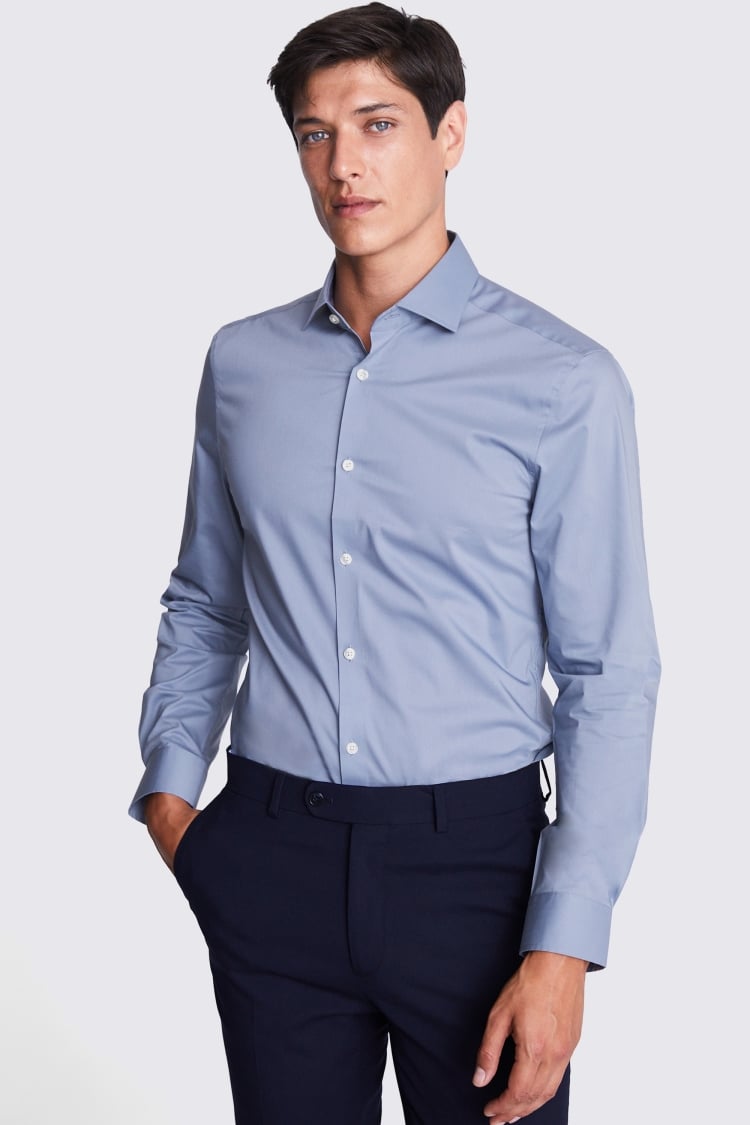 Slim Fit Mid-Blue Stretch Shirt