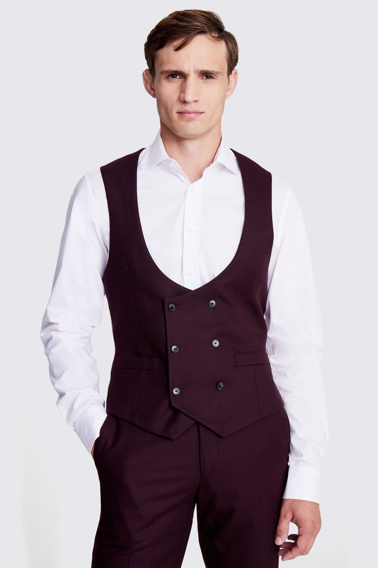 Tailored Fit Claret Flannel Waistcoat