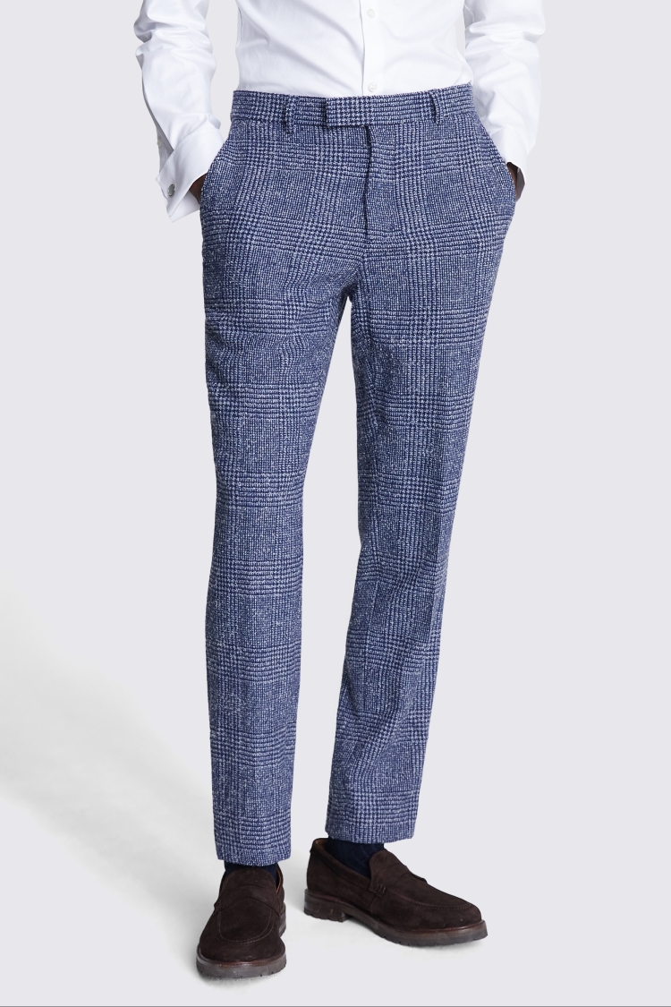 Tailored Fit Blue Check Trousers