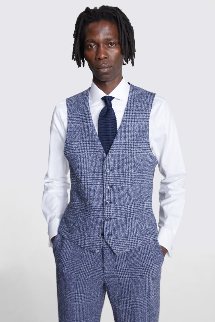 Tailored Fit Blue Check Tweed Vest