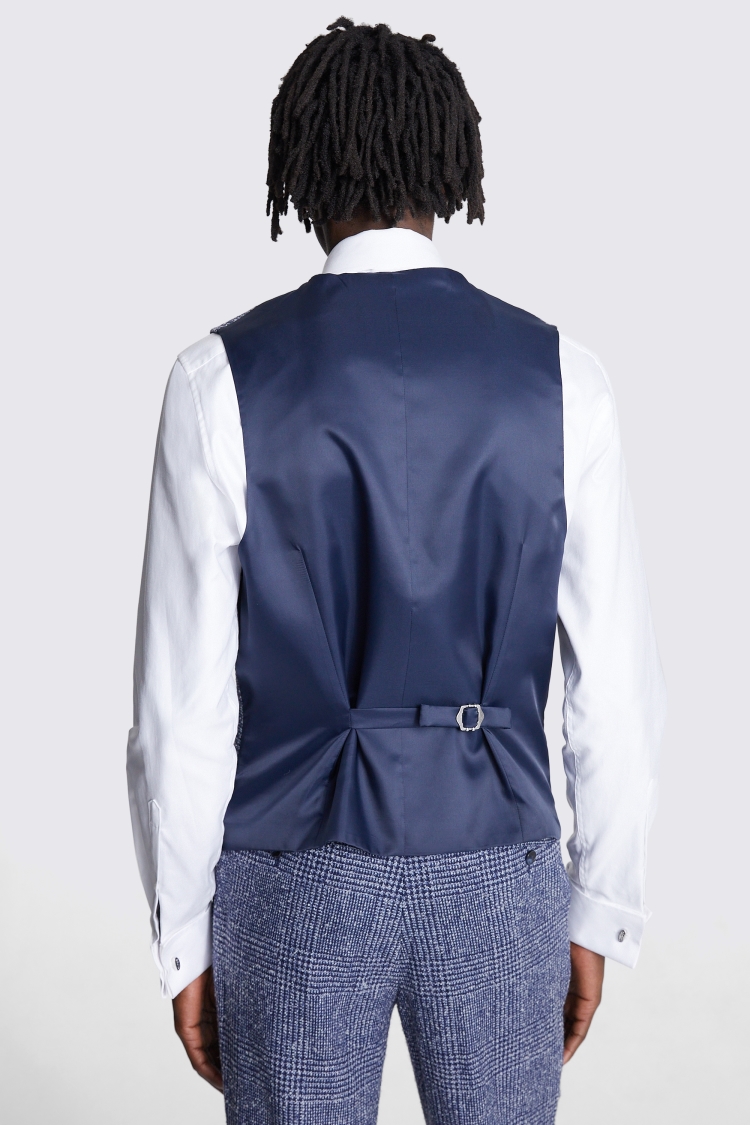 Tailored Fit Blue Check Tweed Waistcoat