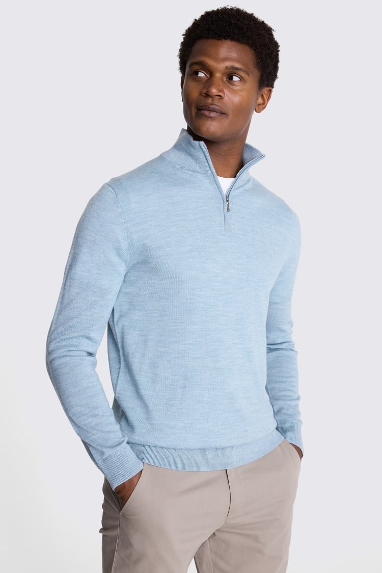 Light Teal Merino Zip-Neck Jumper