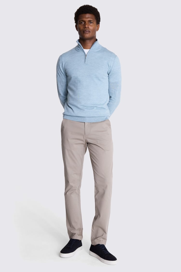 Light Teal Merino Zip-Neck Jumper