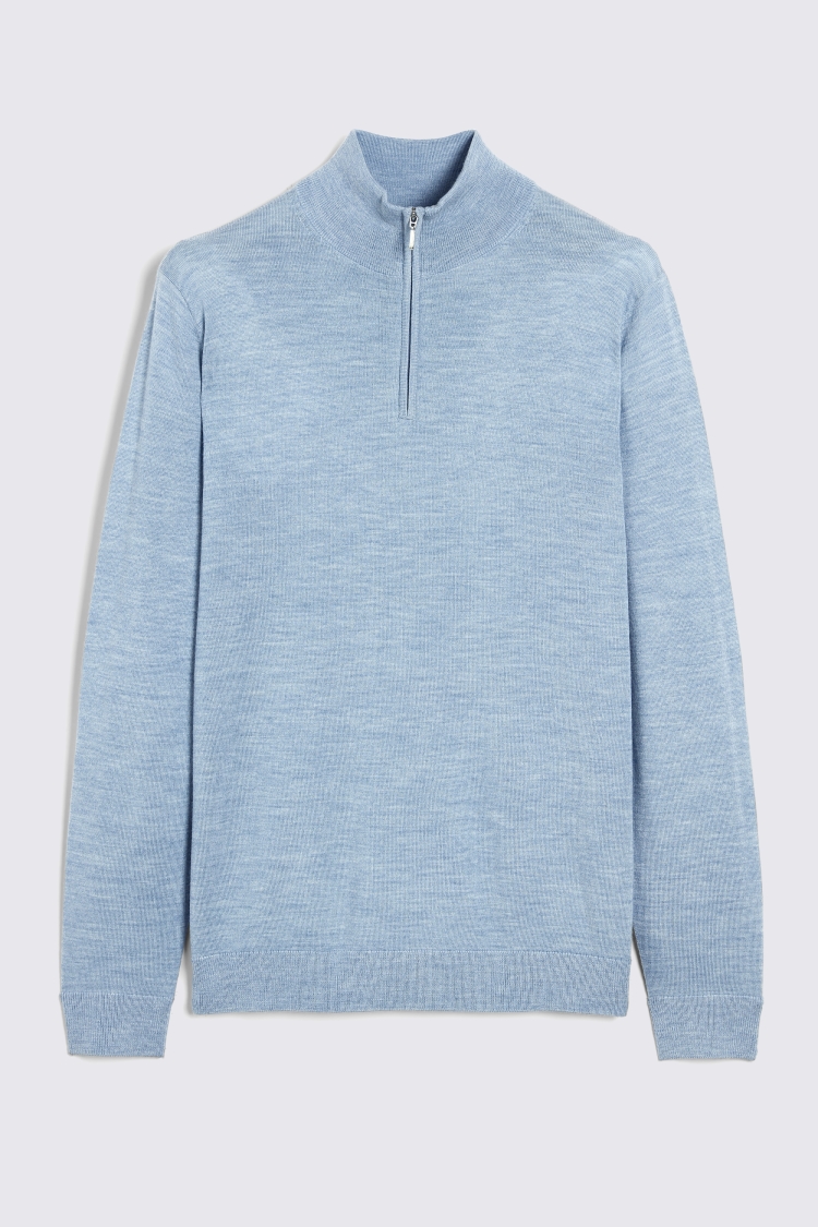 Light Teal Merino Zip-Neck Jumper