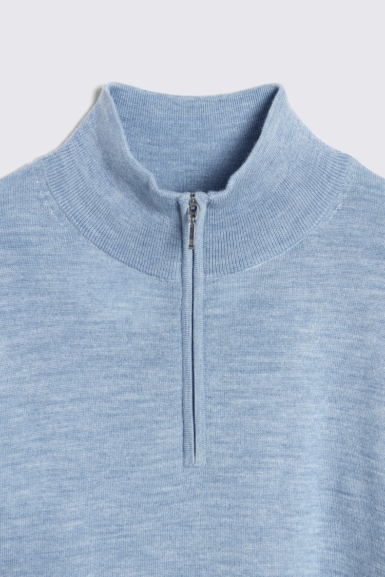 Light Teal Merino Zip-Neck Jumper