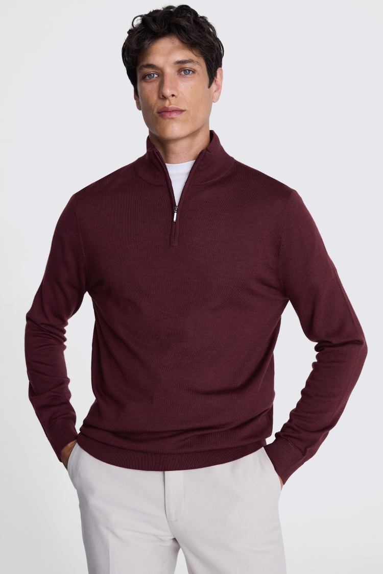 Cerise Merino Zip-Neck Jumper