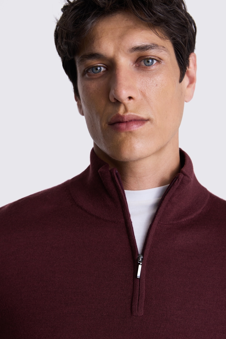 Cerise Merino Zip-Neck Jumper