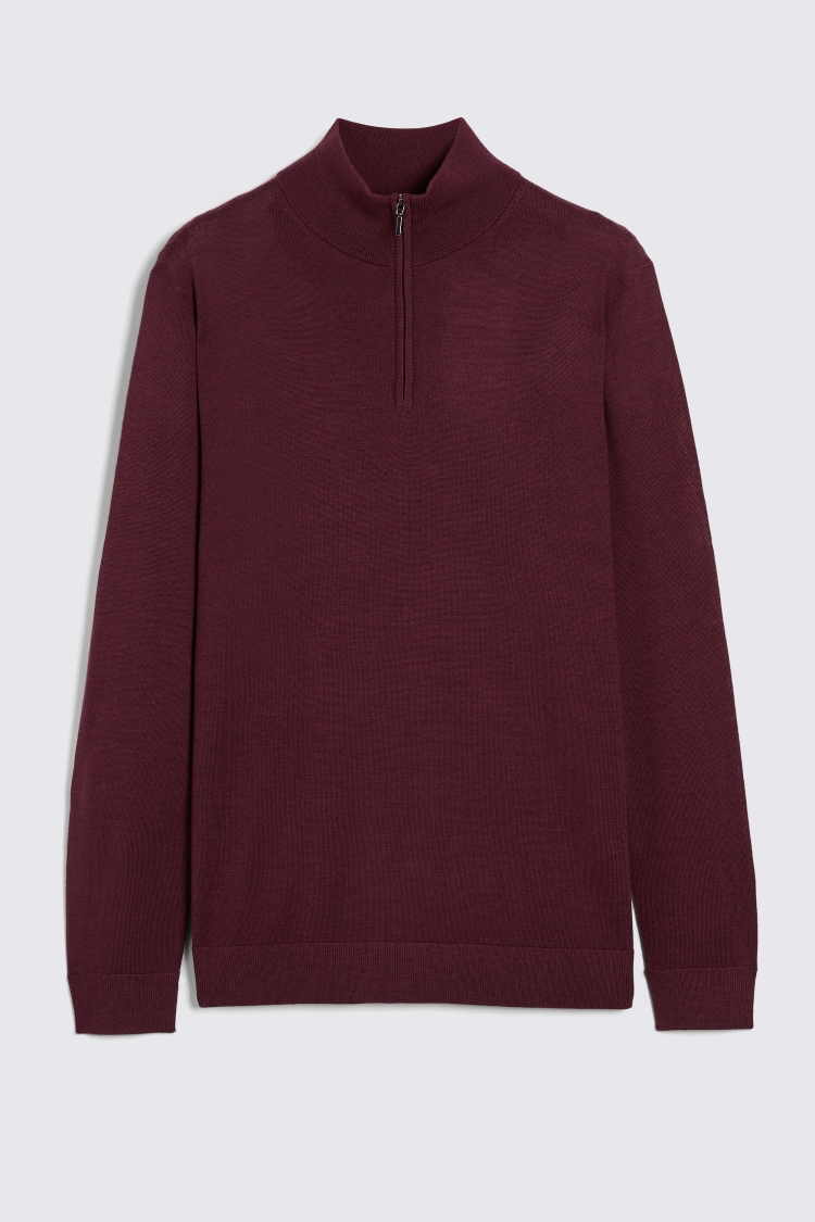 Cerise Merino Zip-Neck Jumper