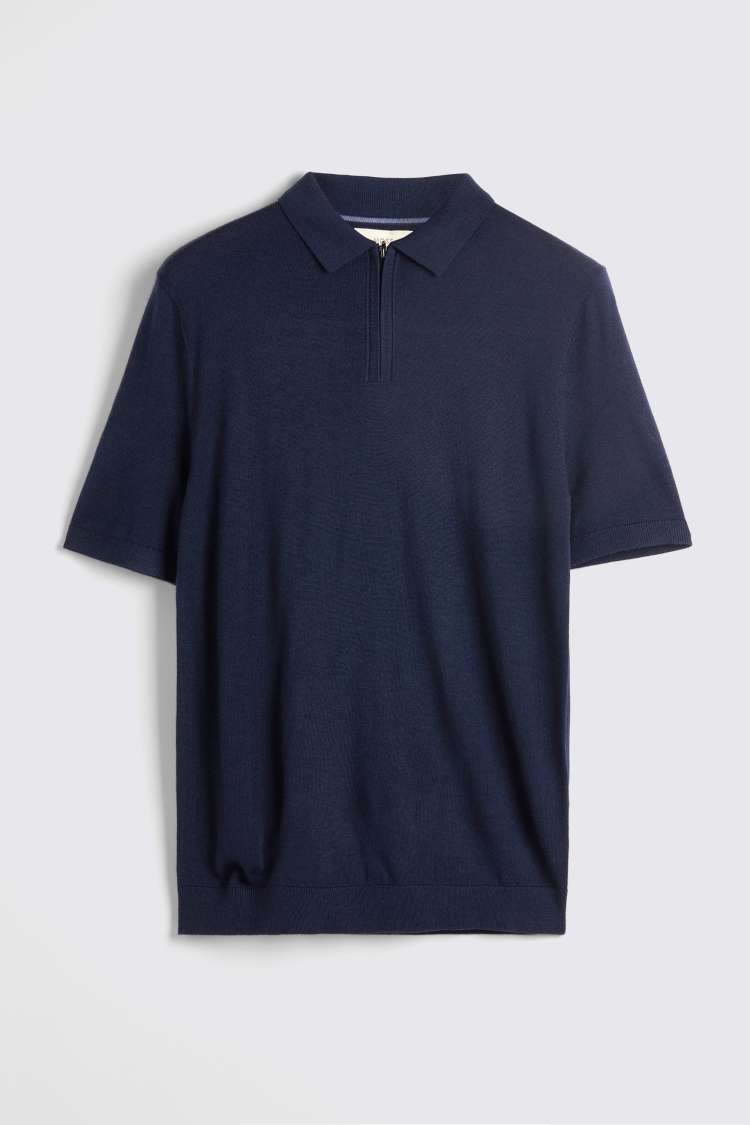Blue Iris Merino Quarter Zip Polo Shirt