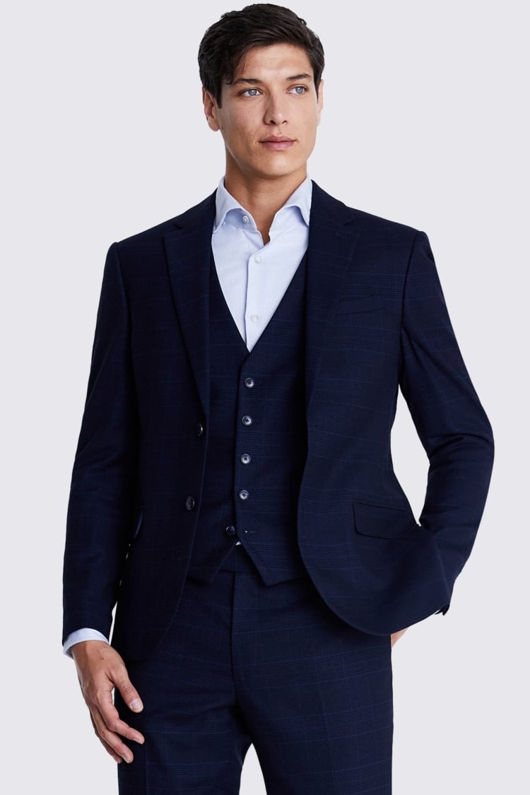 Men's Navy Twill 3 Piece Slim Fit Suit