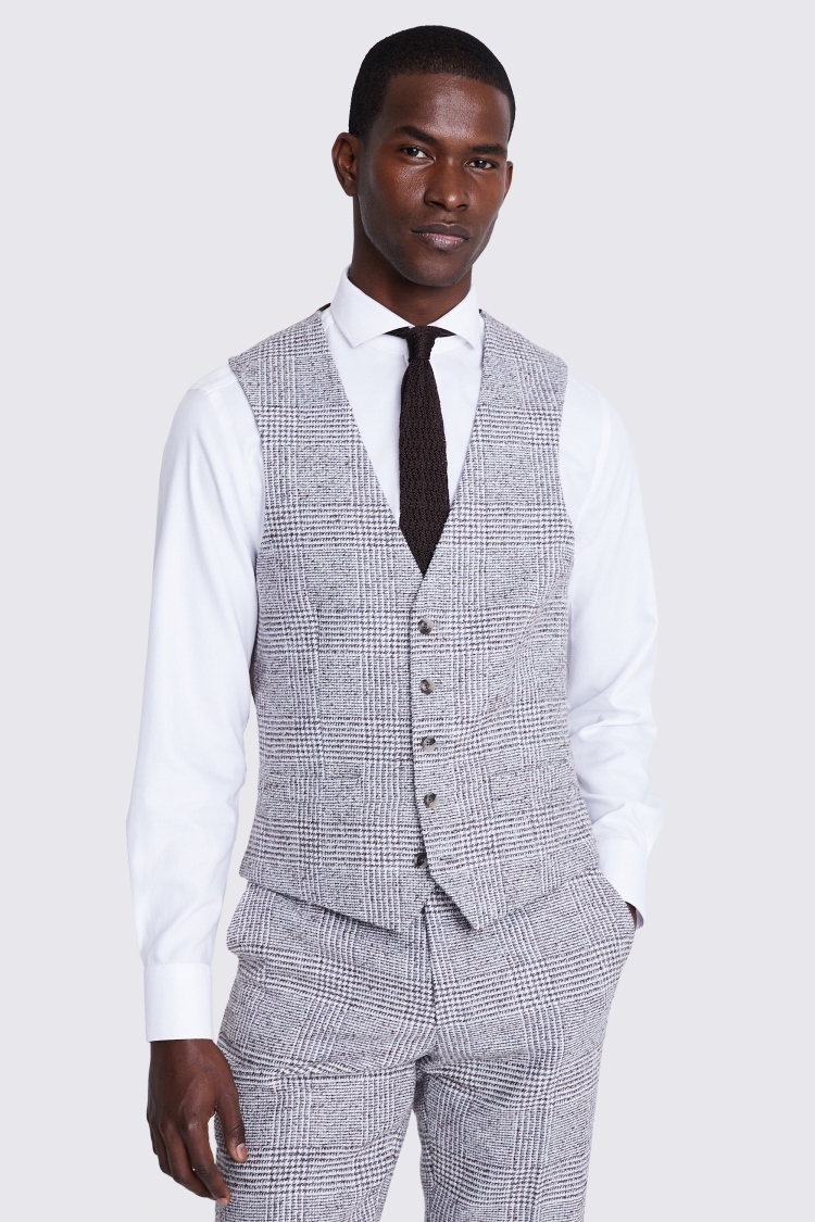 Tailored Fit Grey Check Tweed Vest 