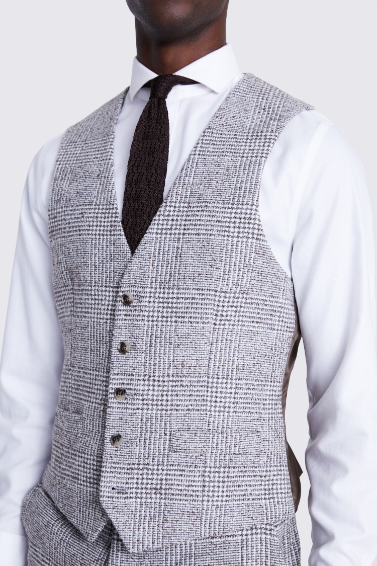Tailored Fit Grey Check Tweed Vest 