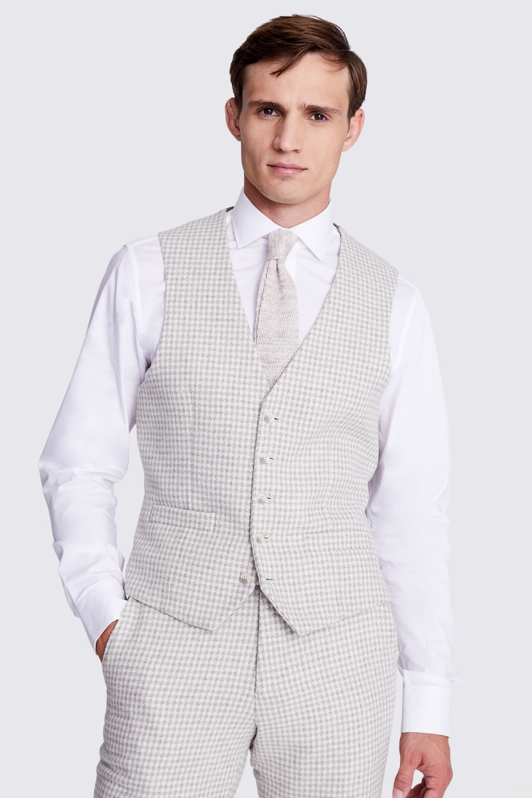 Tailored Fit Stone Houndstooth Tweed Suit
