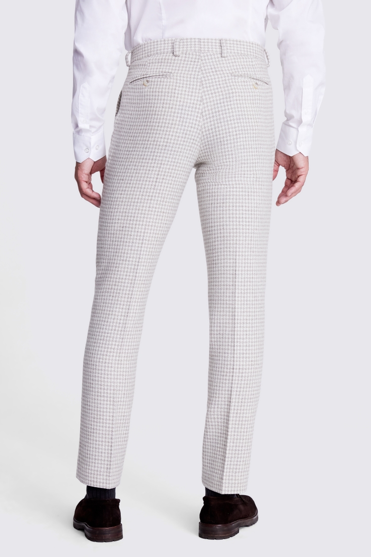 Tailored Stone Houndstooth Tweed Trousers