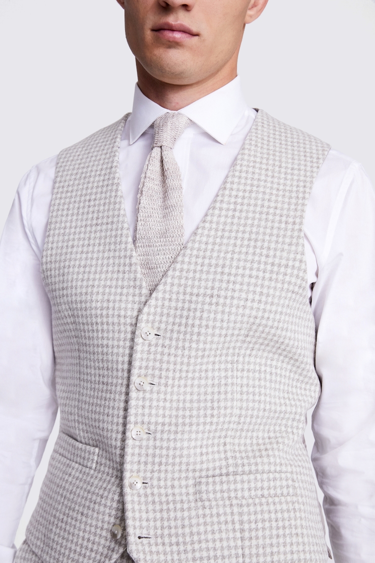 Tailored Fit Stone Houndstooth Tweed Waistcoat 