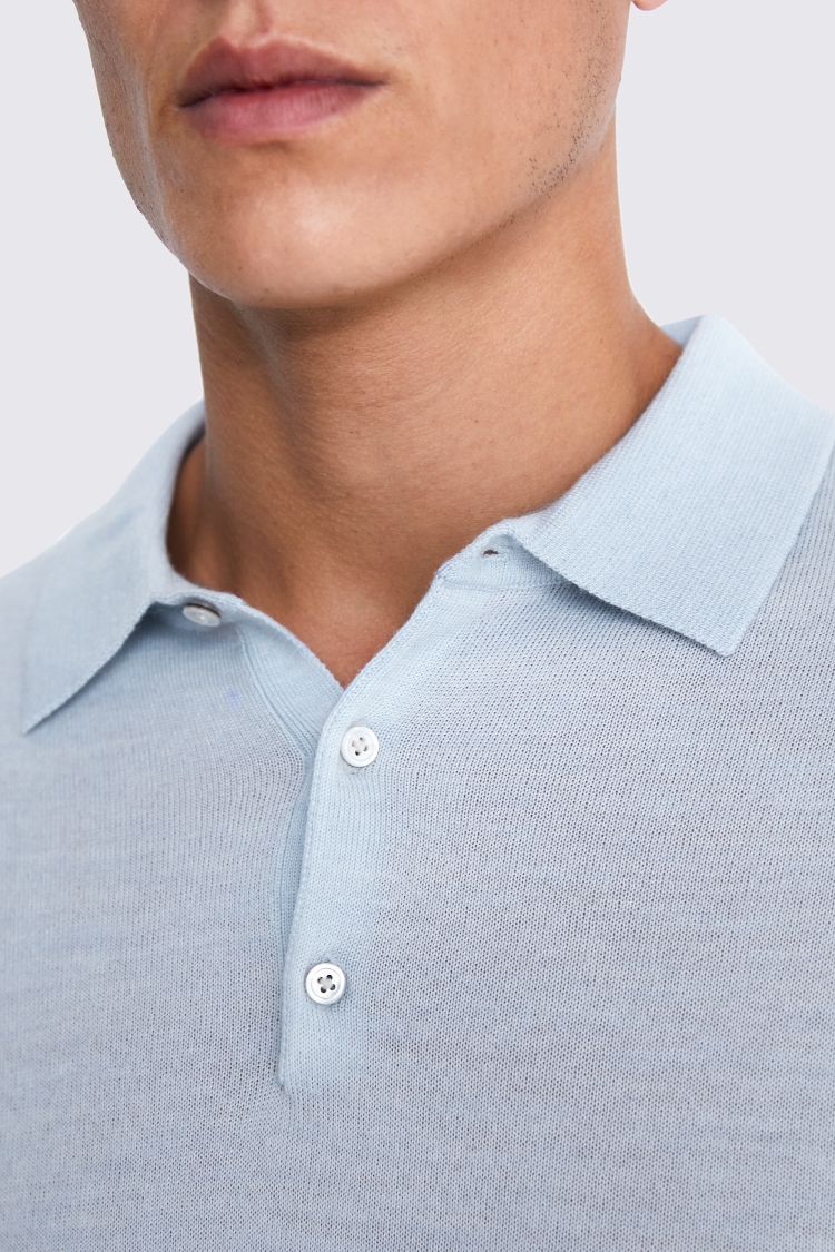 Sky Blue Merino 3 Button Polo Shirt
