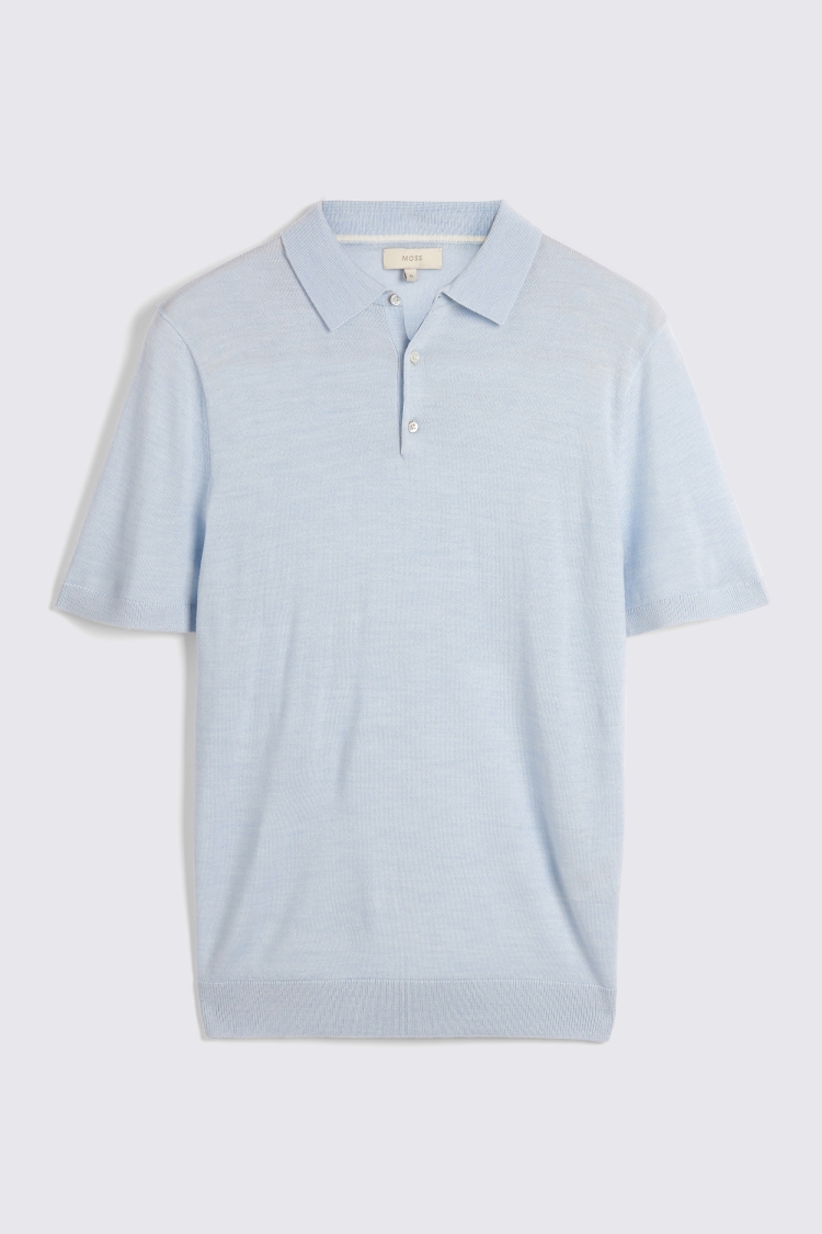 Sky Blue Merino 3 Button Polo Shirt