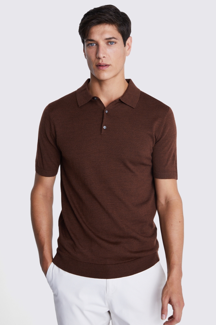 Rust Merino 3 Button Polo Shirt