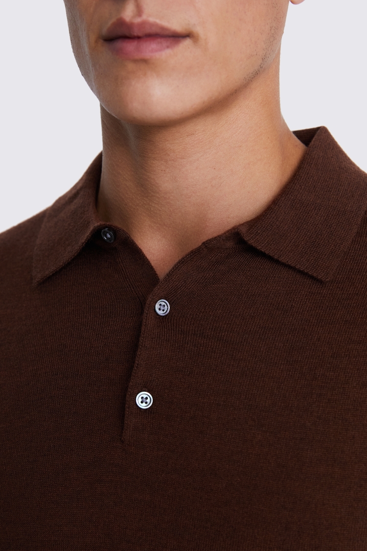 Rust Merino 3 Button Polo Shirt