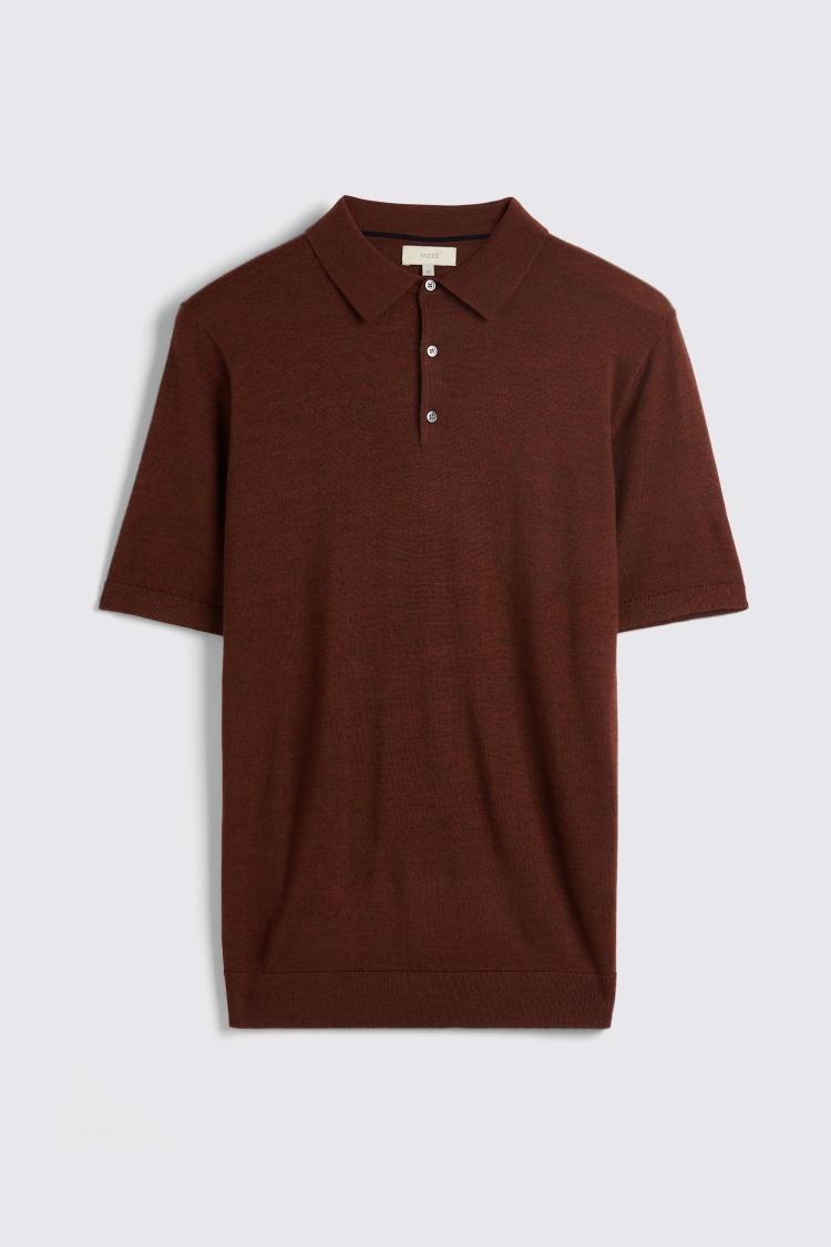 Rust Merino 3 Button Polo Shirt | Buy Online at Moss