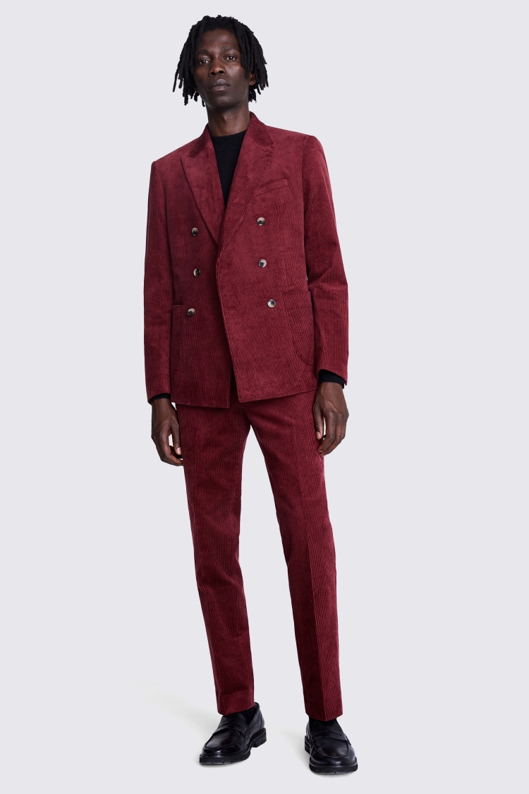 Slim Fit Red Corduroy Suit