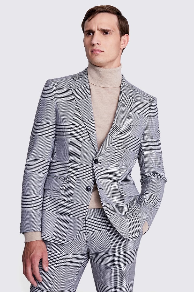 Slim Fit Black and White Check Suit