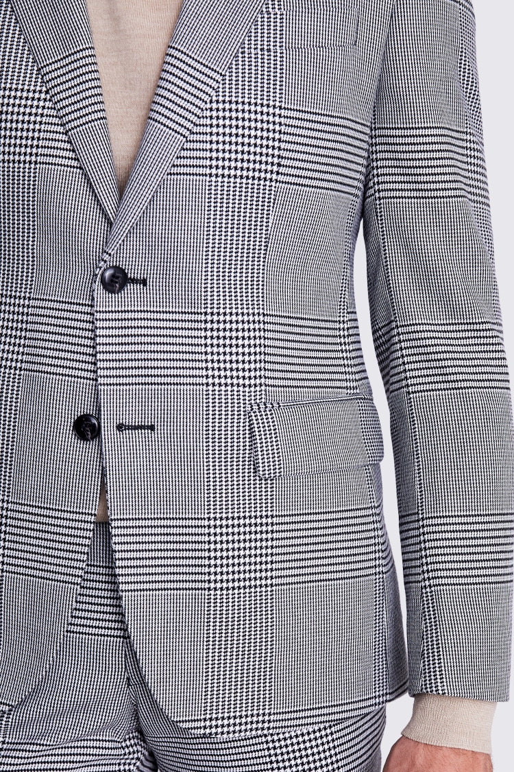 Slim Fit Black and White Check Suit