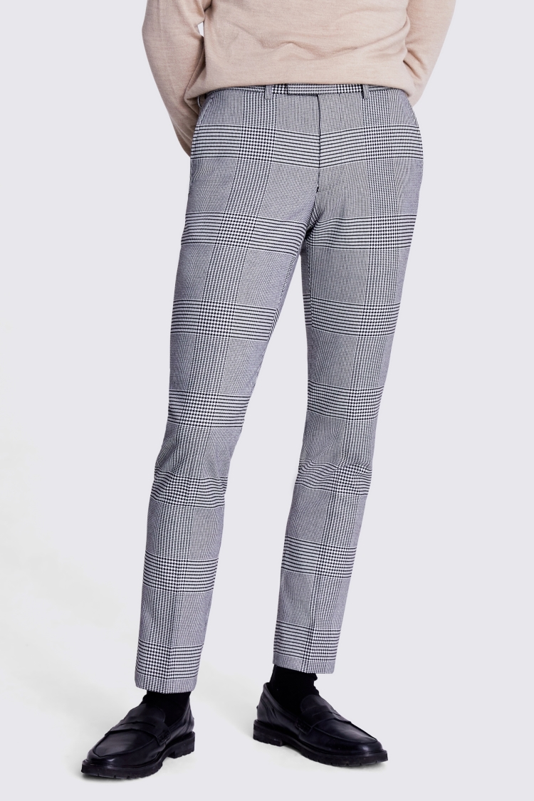 Slim Fit Black and White Check Suit