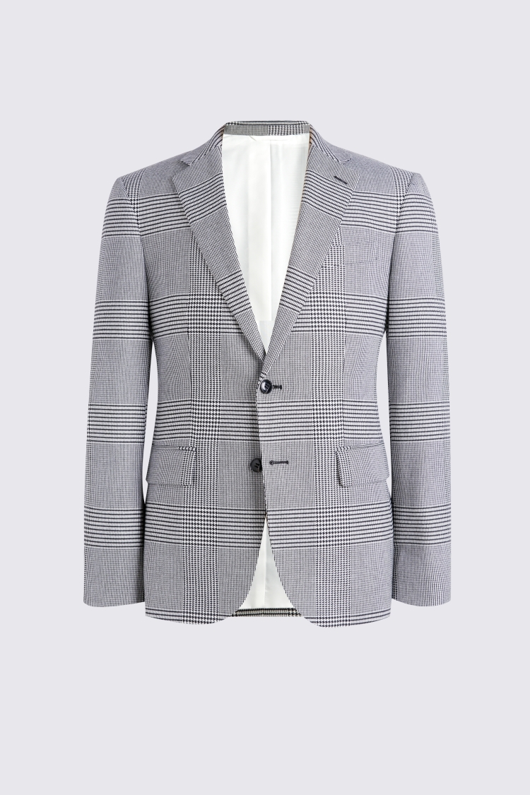 Slim Fit Black and White Check Suit