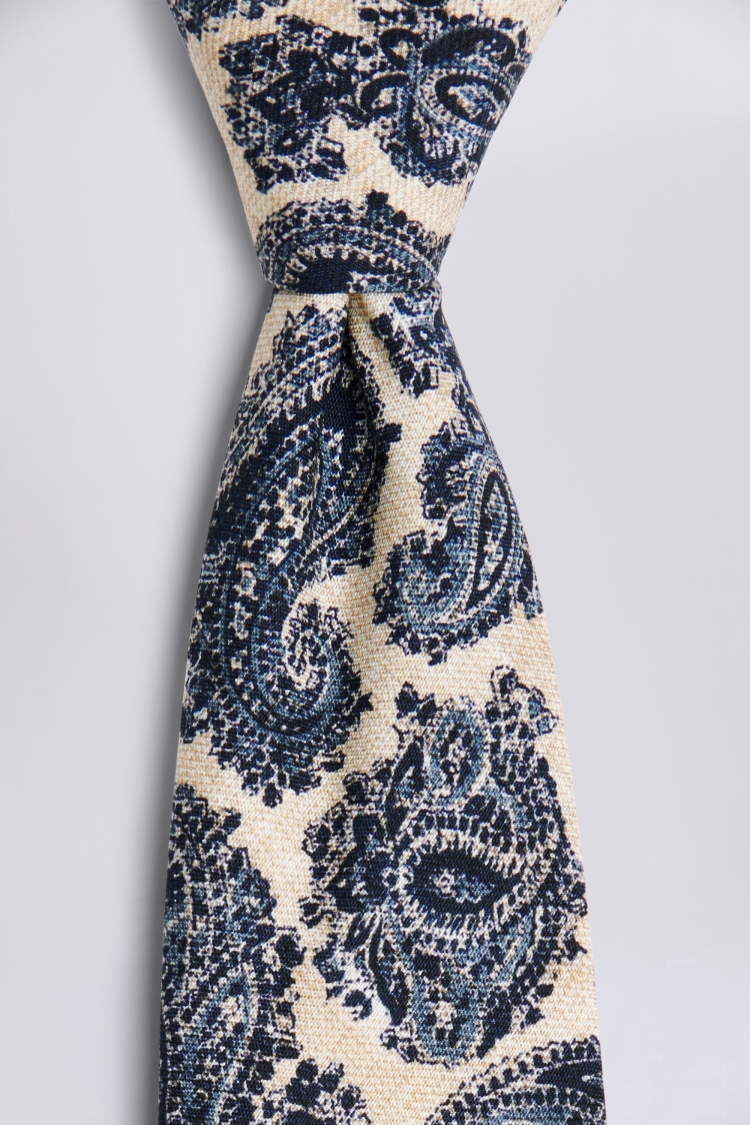 Bottinelli Neutral & Navy Silk Paisley Tie