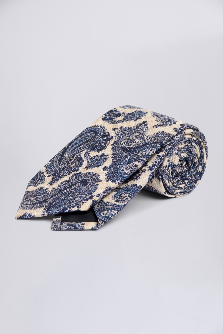 Bottinelli Neutral & Navy Silk Paisley Tie