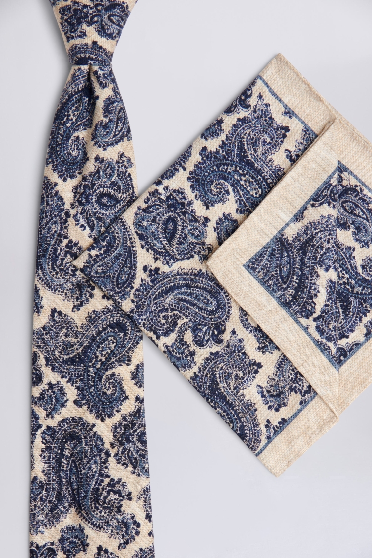 Bottinelli Neutral & Navy Silk Paisley Tie