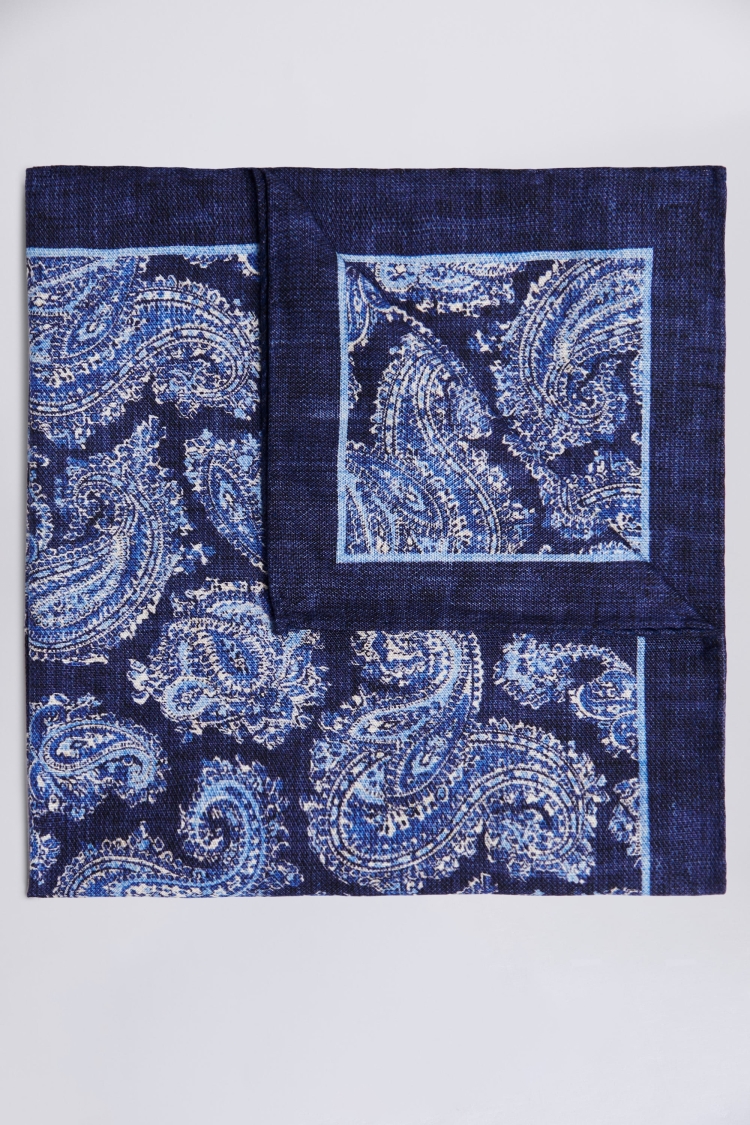 Bottinelli Navy & Blue Silk Paisley Pocket Square | Buy Online at Moss