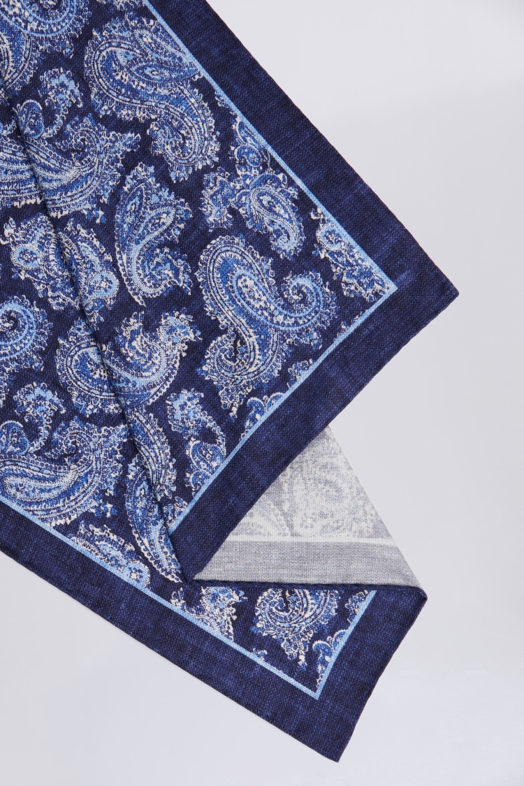 Bottinelli Navy & Blue Silk Paisley Pocket Square