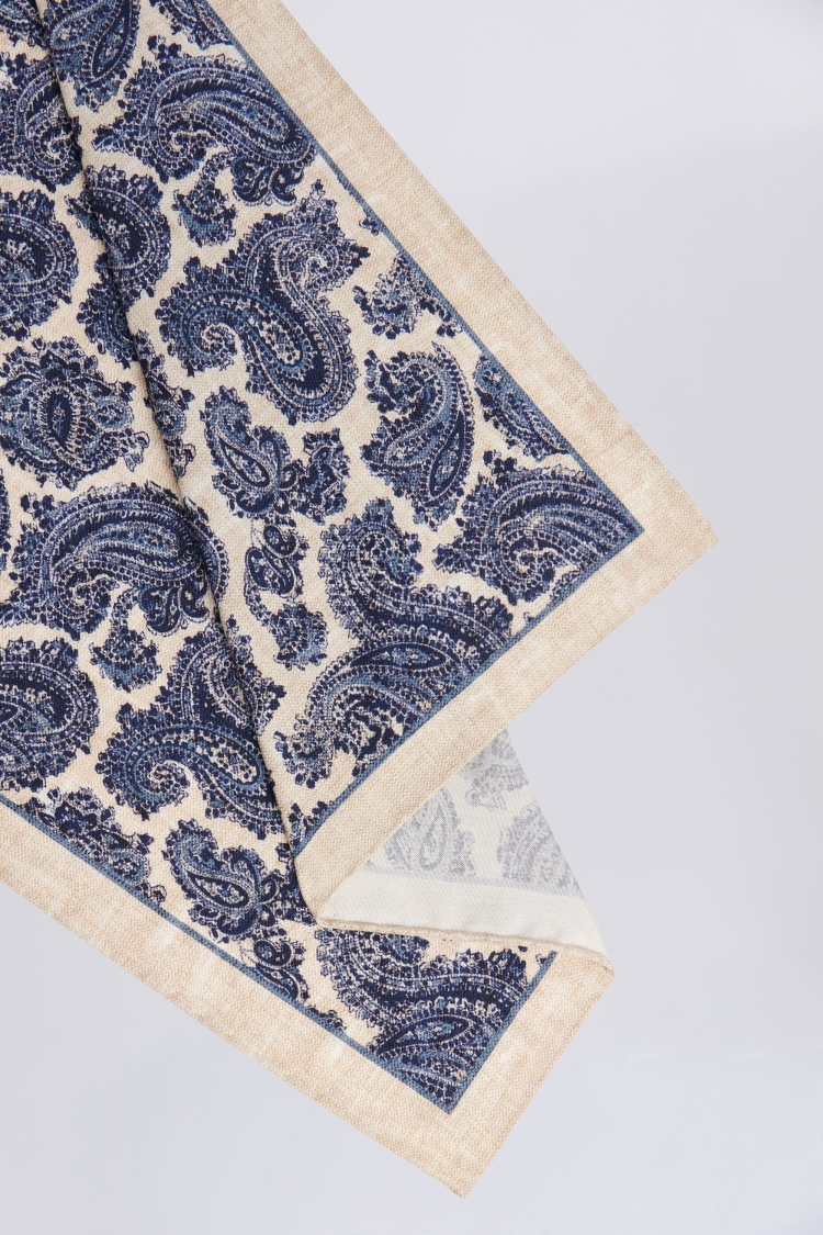 Bottinelli Neutral & Blue Silk Paisley Pocket Square