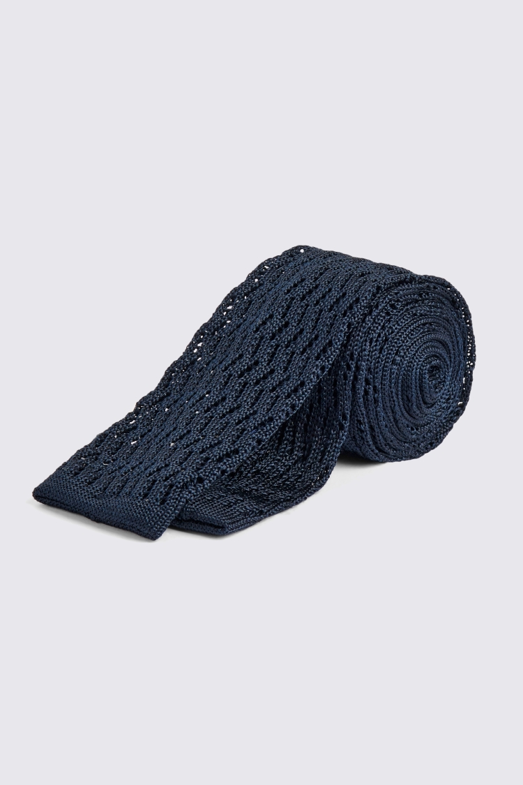 Navy Zigzag Silk Knit Tie