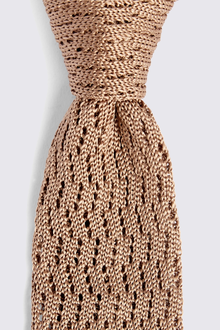 Gold Zigzag Silk Knit Tie