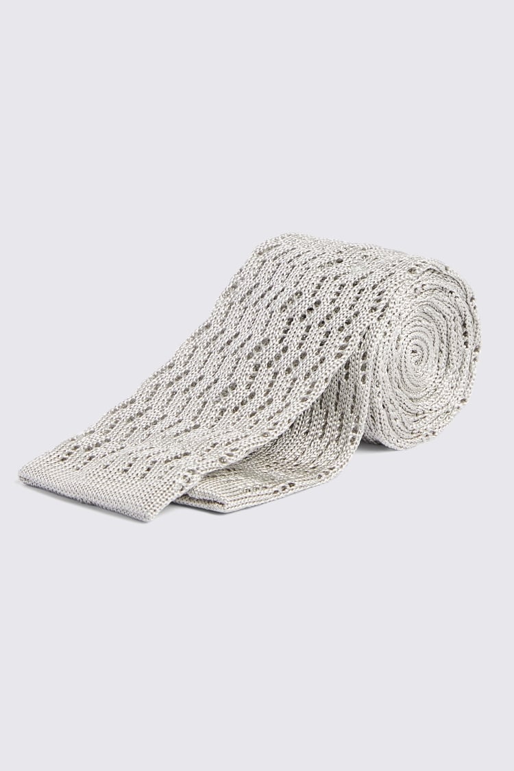 Silver Zigzag Silk Knit Tie