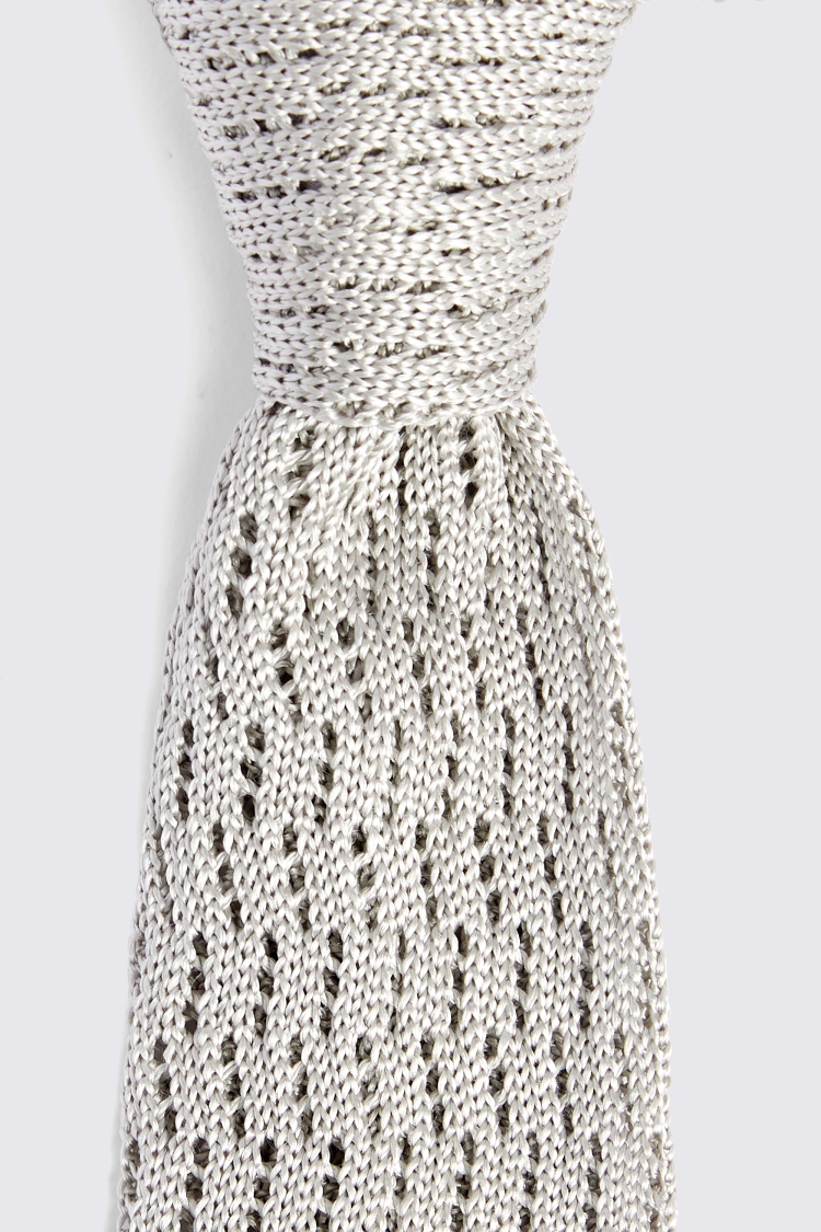 Silver Zigzag Silk Knit Tie