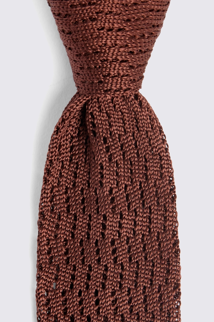 Copper Zigzag Silk Knit Tie
