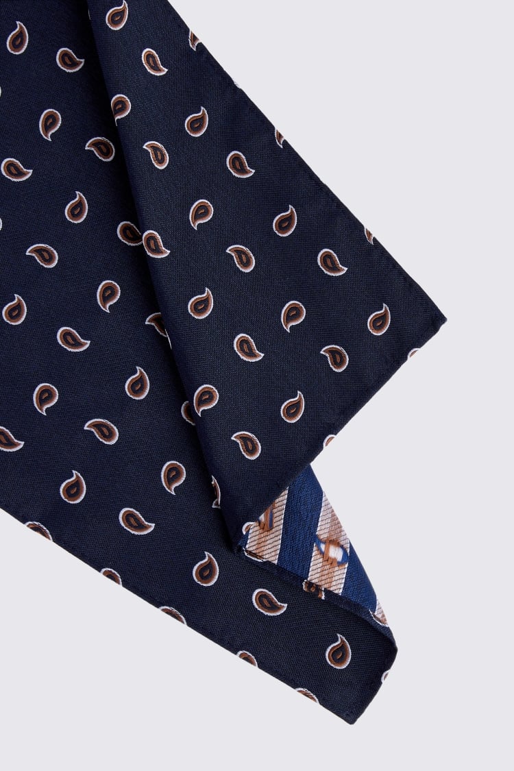 Navy and Toffee Paisley Tie and Hank Set